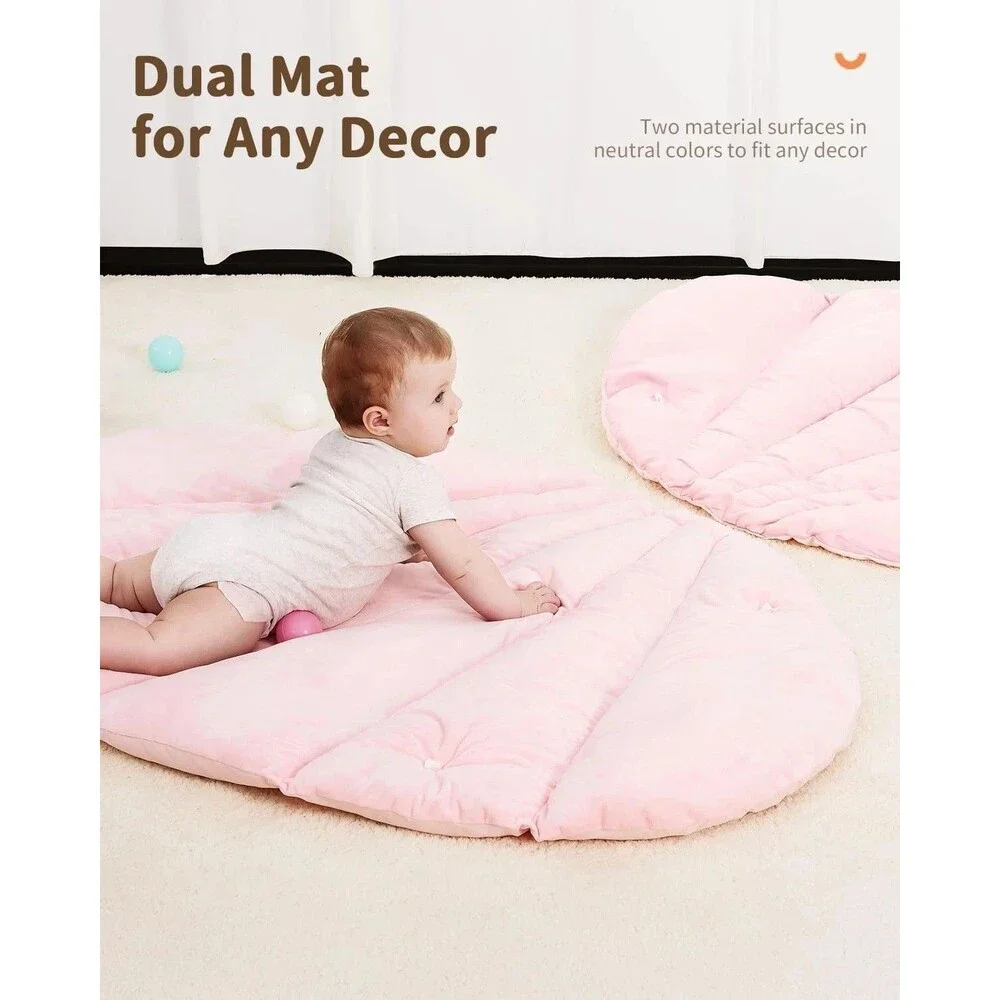 Angelbliss Baby Play Gym Mat Reversible Tummy Time Mat 5 Sensory Toys Girl Pink